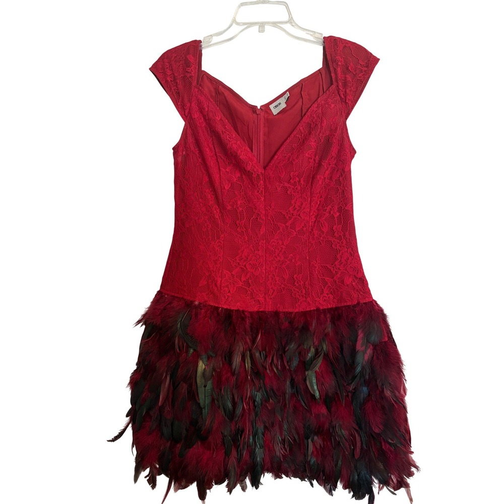 ASOS Lace Feather Mini Dress 6 Red Black Punk Party Holiday Evening Goth ALT